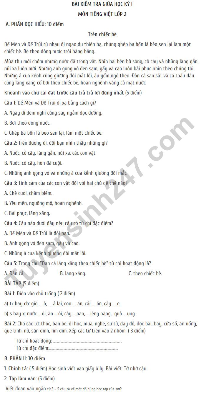 Đề Thi Giữa Kì 1 Lớp 2 Tiếng Việt: Tổng Hợp Kiến Thức & Bài Tập
