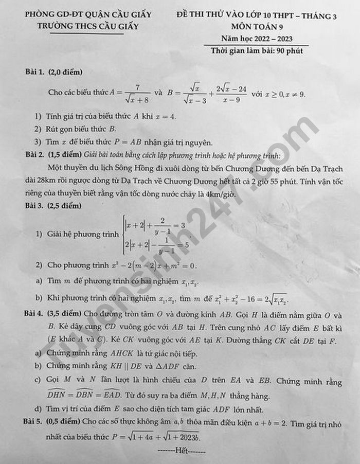 Đề Thi GK2 Toán 9: Cập Nhật Mới Nhất, Có Đáp Án Chi Tiết