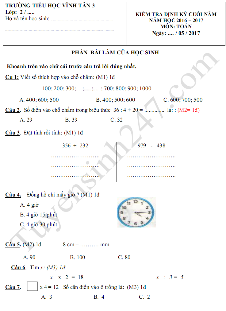Đề Thi Toán Lớp 2: Các Dạng Bài Tập & Bí Quyết Làm Bài
