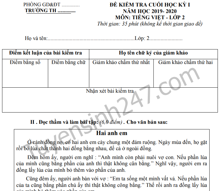 Đề thi Toán và Tiếng Việt lớp 2 kì 1 Gallery 2