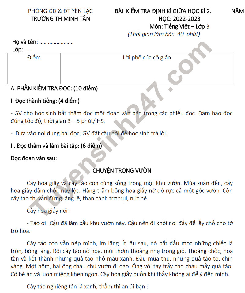 Đề Thi Tiếng Việt Lớp 3 Giữa Học Kì 2 Gallery 2