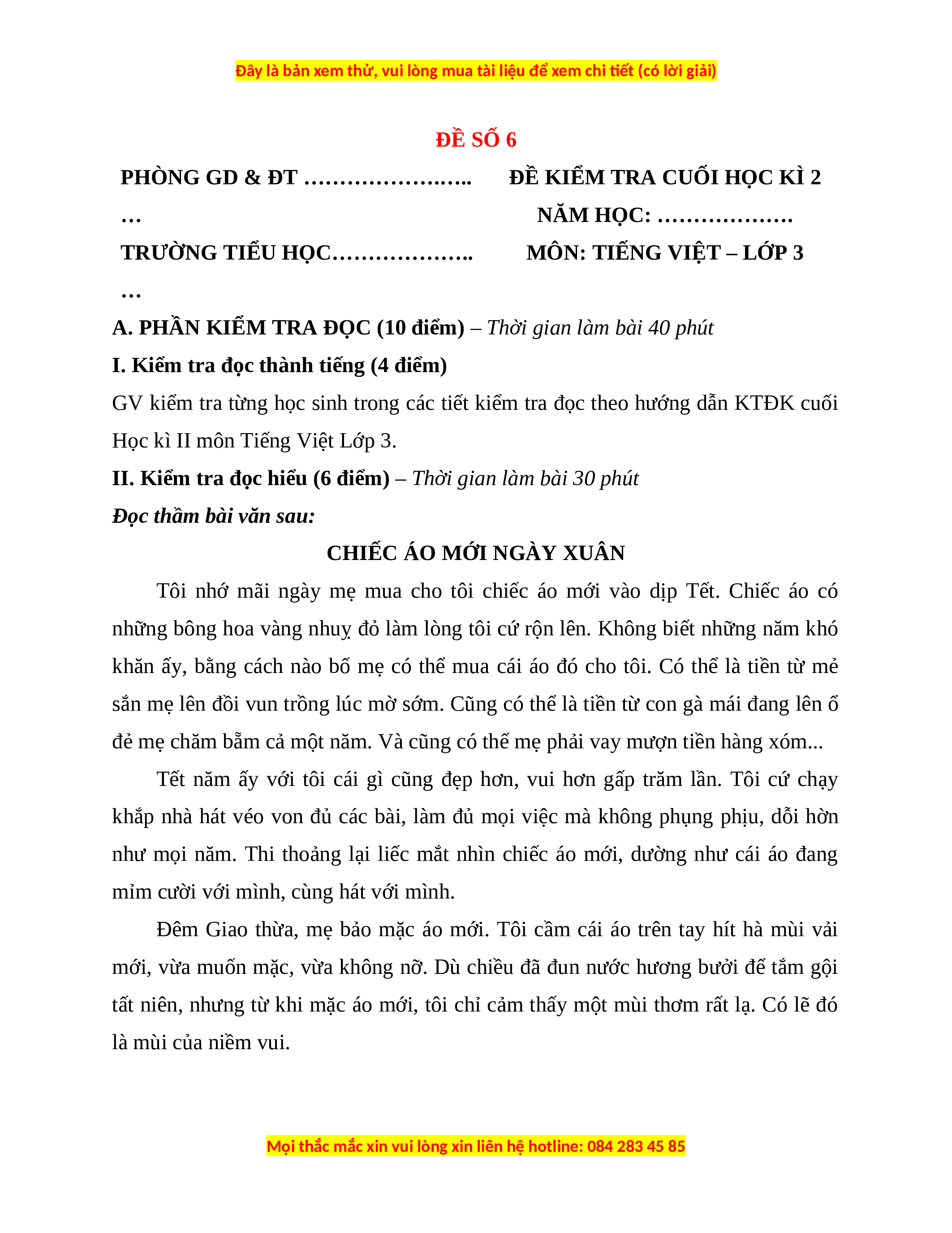 Đề thi Tiếng Việt lớp 3 học kì 2 Kết nối tri thức