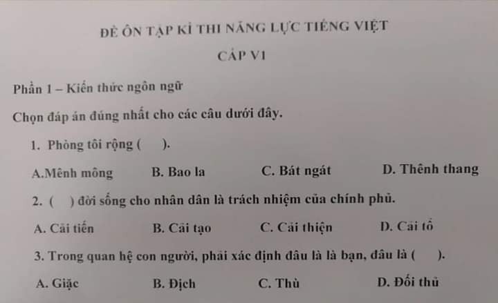 Đề Thi Tiếng Việt Ở Nước Ngoài