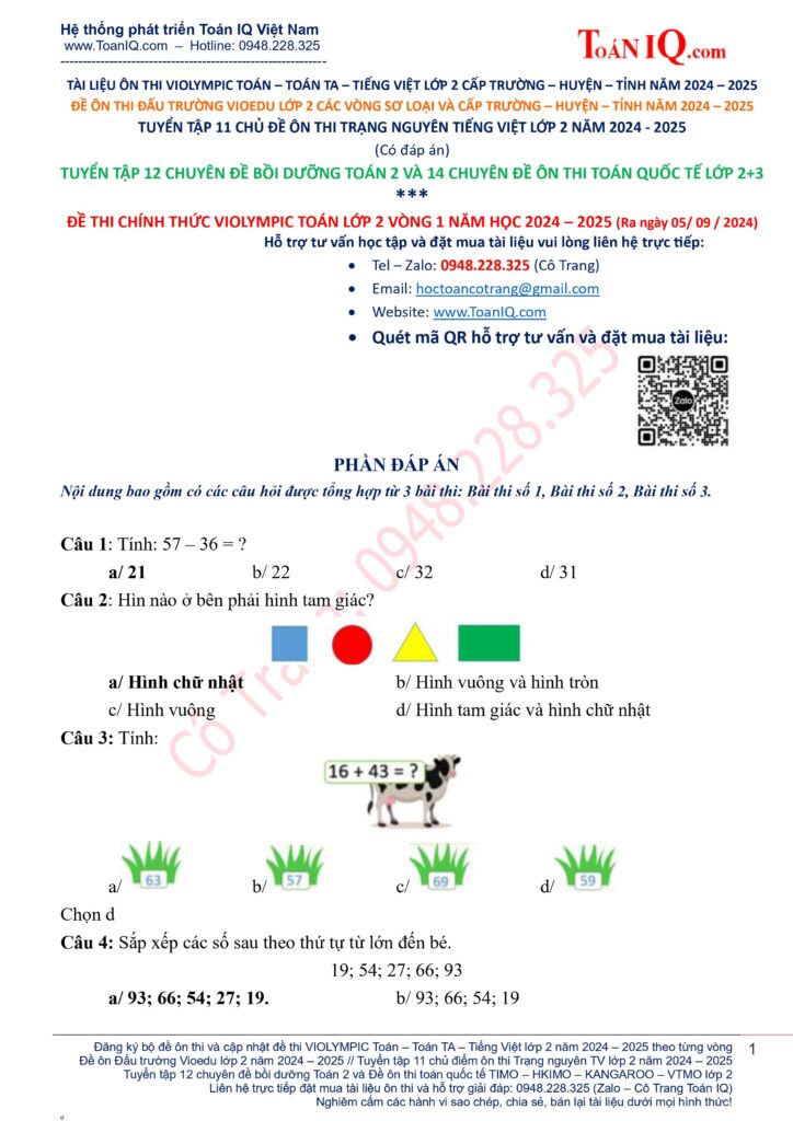 Đề Thi Toán Violympic Lớp 2