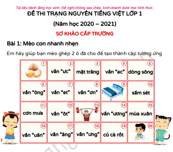 Trạng Nguyên Tiếng Việt Lớp 1 Vòng 1: Đề thi và đáp án chi tiết Gallery 1