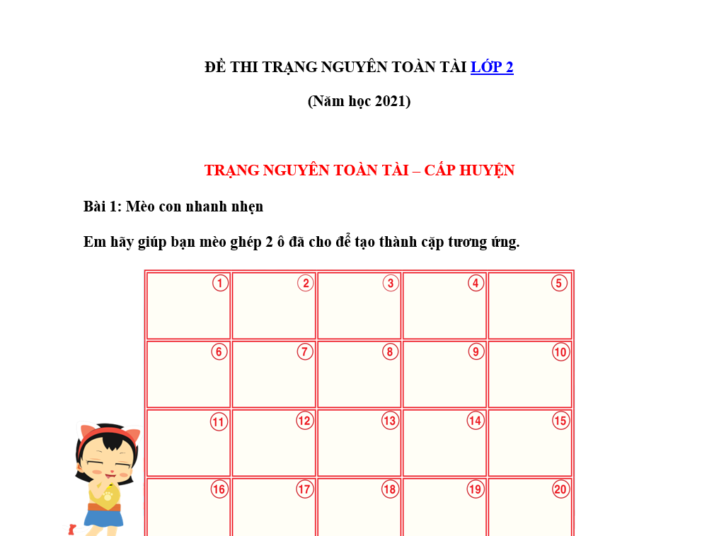 Đề thi Trạng Nguyên Toán lớp 2 vòng 1