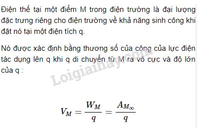 Điện thế là đại lượng đặc trưng cho riêng điện trường về gì?