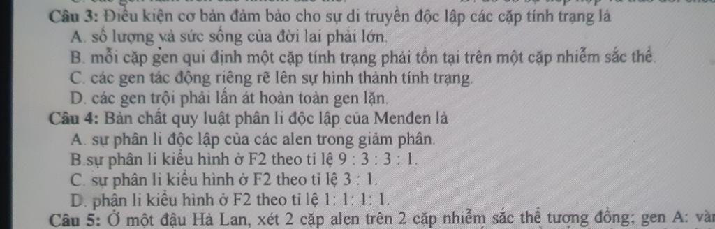 Điều Kiện Cơ Bản Đảm Bảo Sự Di Truyền Độc Lập Của Các Cặp Tính Trạng