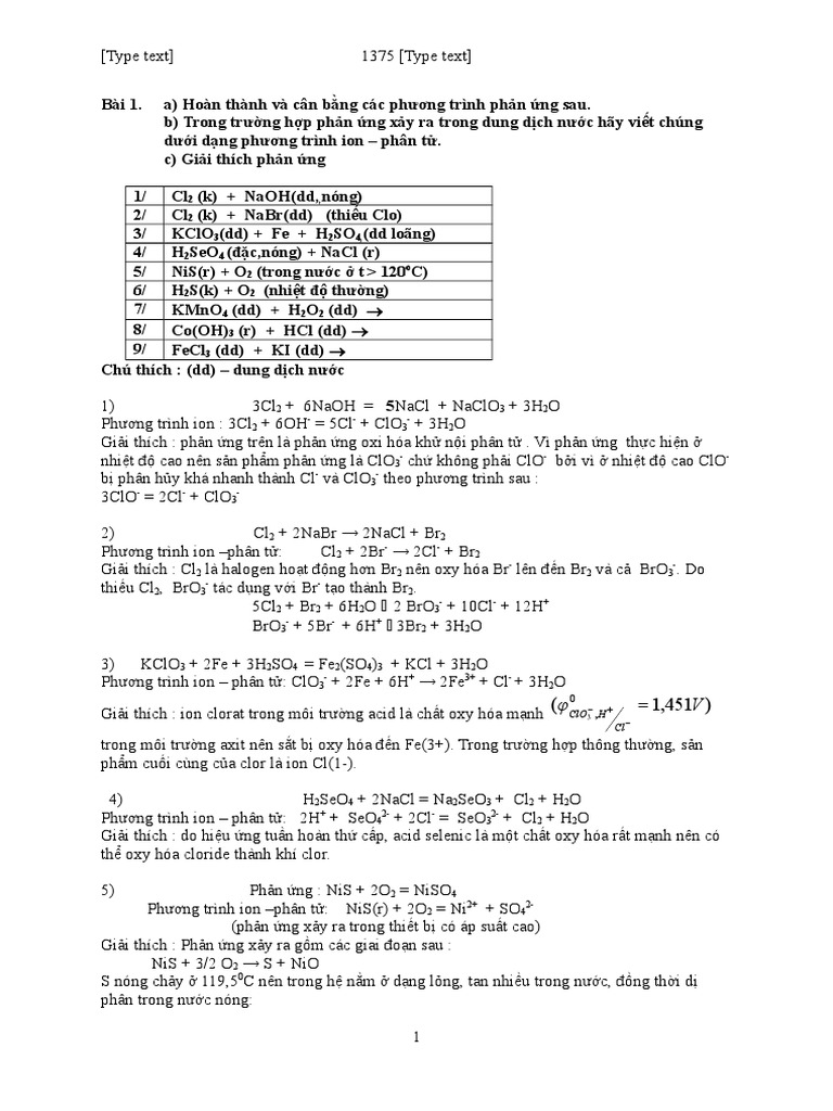 Phản ứng giữa Cl2, Cl- và ClO3- Gallery 1