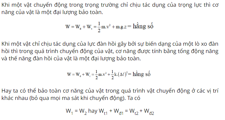 Định luật bảo toàn cơ năng được áp dụng khi vật