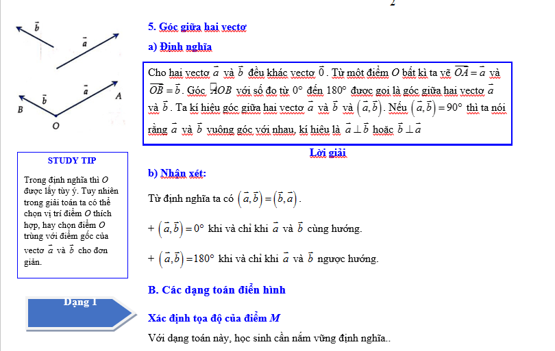 Định nghĩa góc giữa 2 vecto