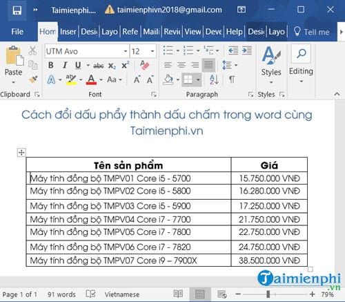Đổi dấu chấm thành dấu phẩy trong Word Gallery 2
