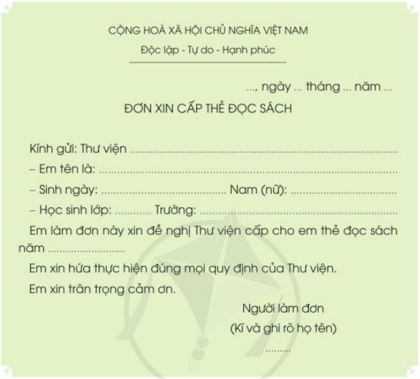 Đơn Xin Cấp Thẻ Thư Viện
