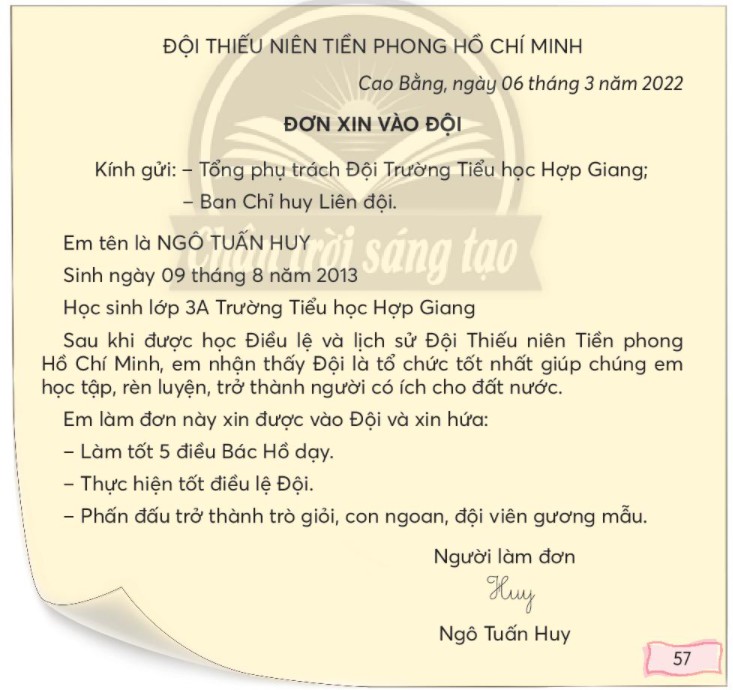 Đơn Xin Vào Đội Thiếu Niên Tiền Phong