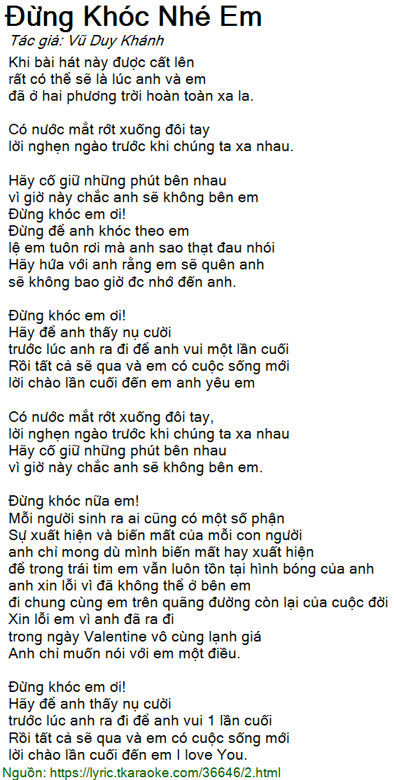 Đừng khóc em ơi hãy để lên vai này