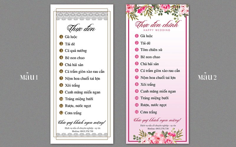 Mẫu Thực Đơn Để Bàn Tiệc Chuẩn, Đầy Đủ