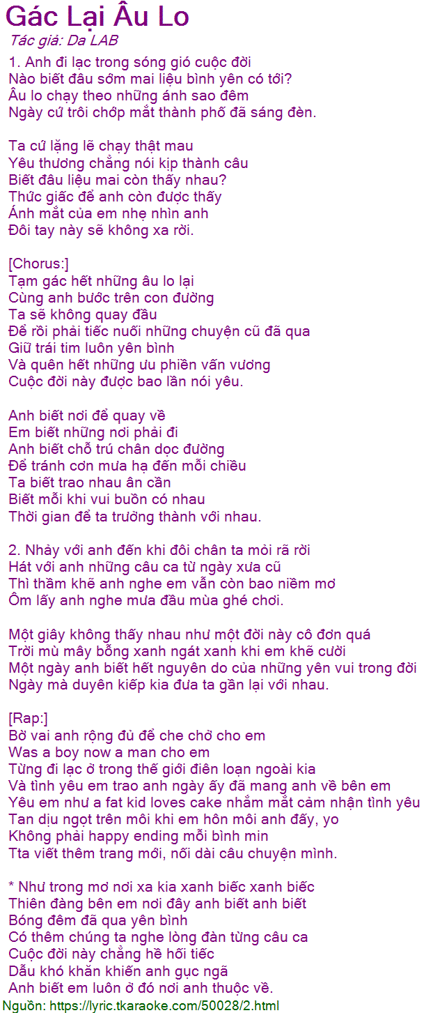 Gác Lại Âu Lo Lời Bài Hát