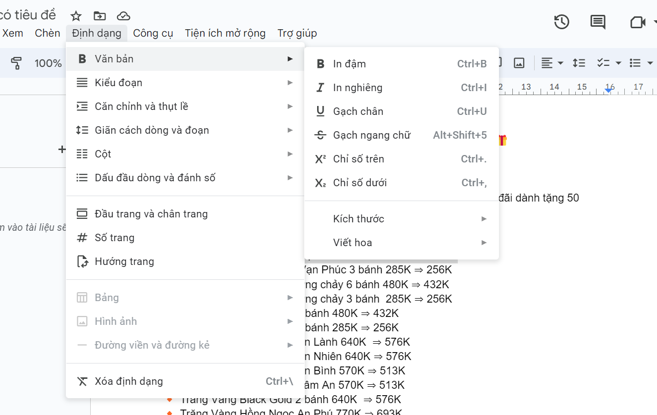 Gạch ngang chữ trong Google Docs