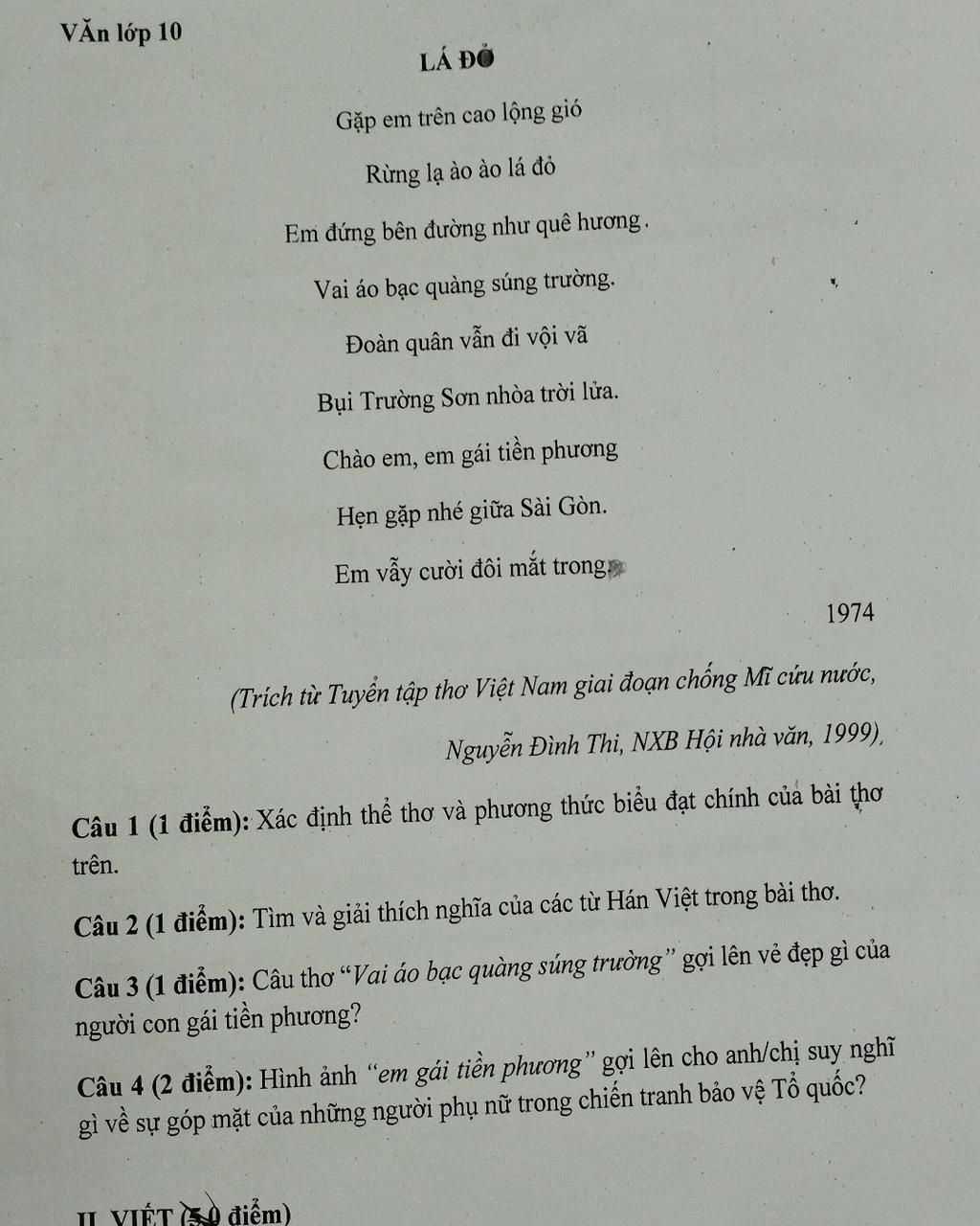 Gặp em trên cao lộng gió rừng Trường Sơn ào ào lá đỏ đọc hiểu phương thức biểu đạt