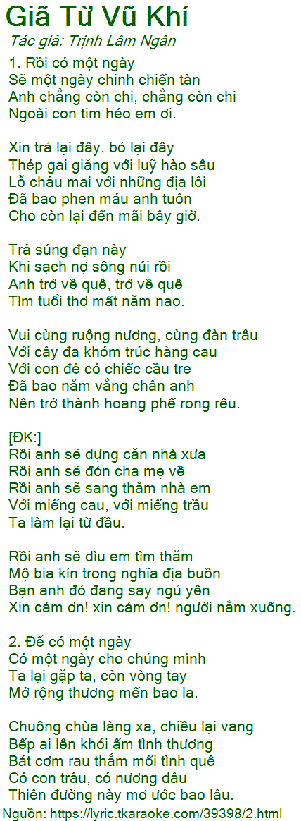 Giã Từ Vũ Khí Lời Bài Hát Gallery 1