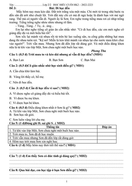 Giải Bài Đi Học Đều