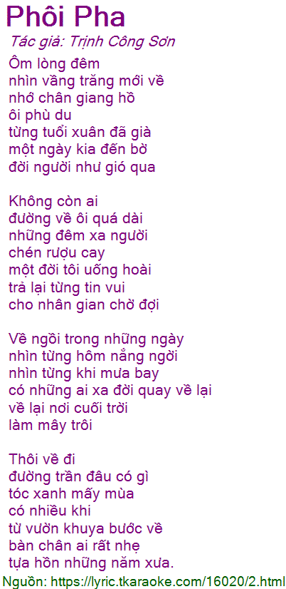 Lời Bài Hát Phôi Pha Gallery 1