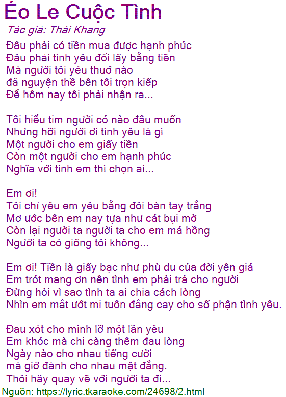 Lời Bài Hát Éo Le Cuộc Tình Gallery 2
