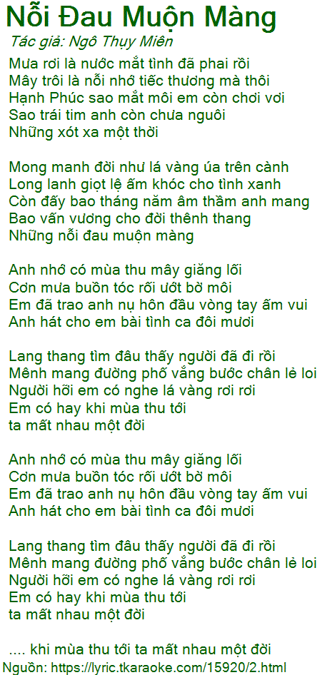 Lời Bài Hát Nỗi Đau Muộn Màng Gallery 2