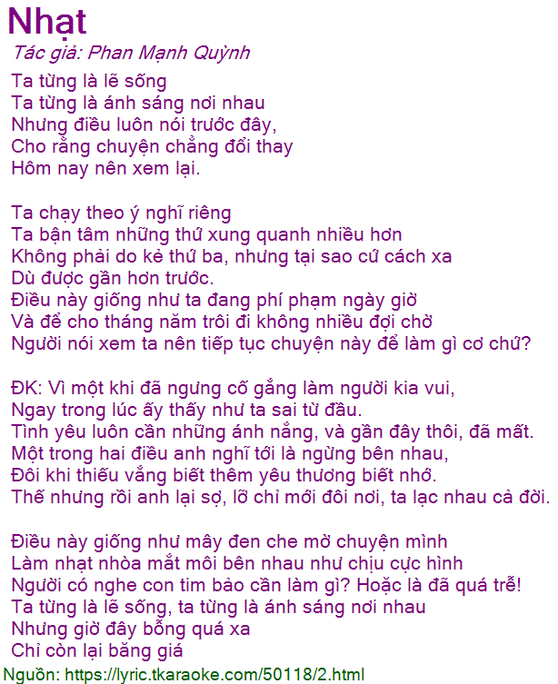 Lời Bài Hát Nhạt - Phan Mạnh Quỳnh Gallery 2