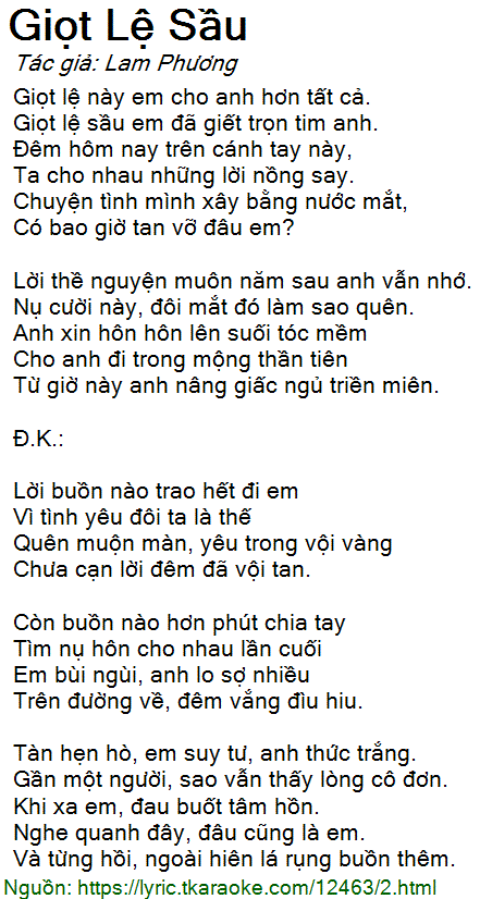 Giọt Lệ Sầu Lời Bài Hát