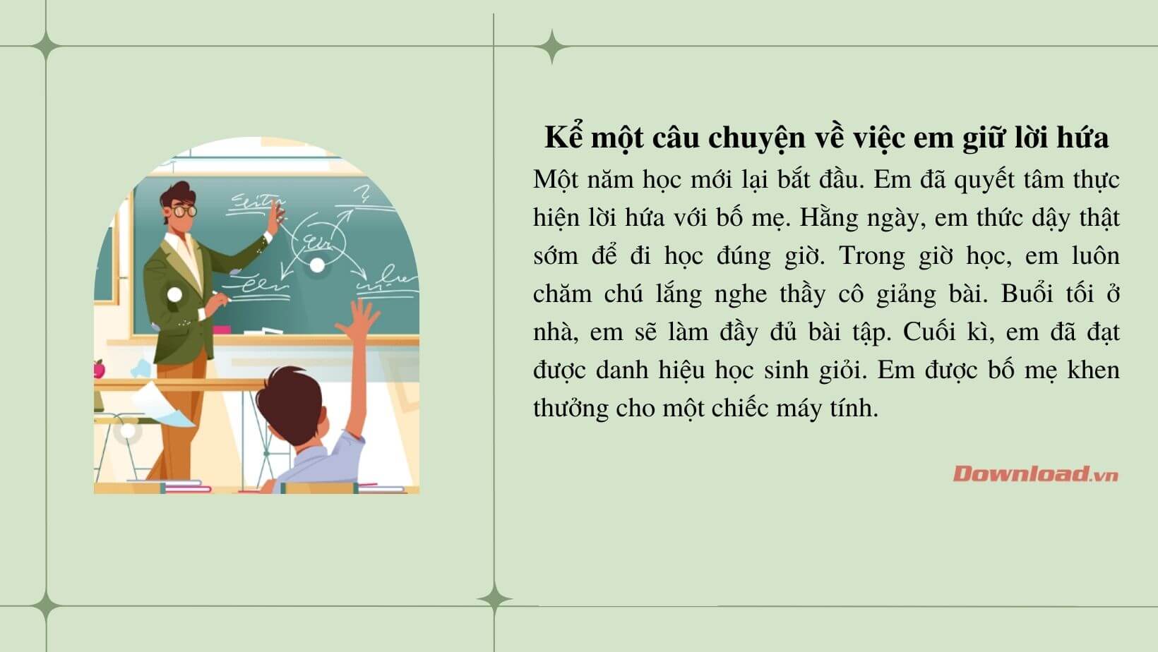 Viết đoạn văn kể về việc em giữ lời hứa với cha mẹ lớp 3 Gallery 1
