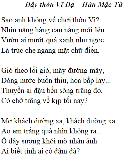 Hai Khổ Đầu Đây Thôn Vĩ Dạ