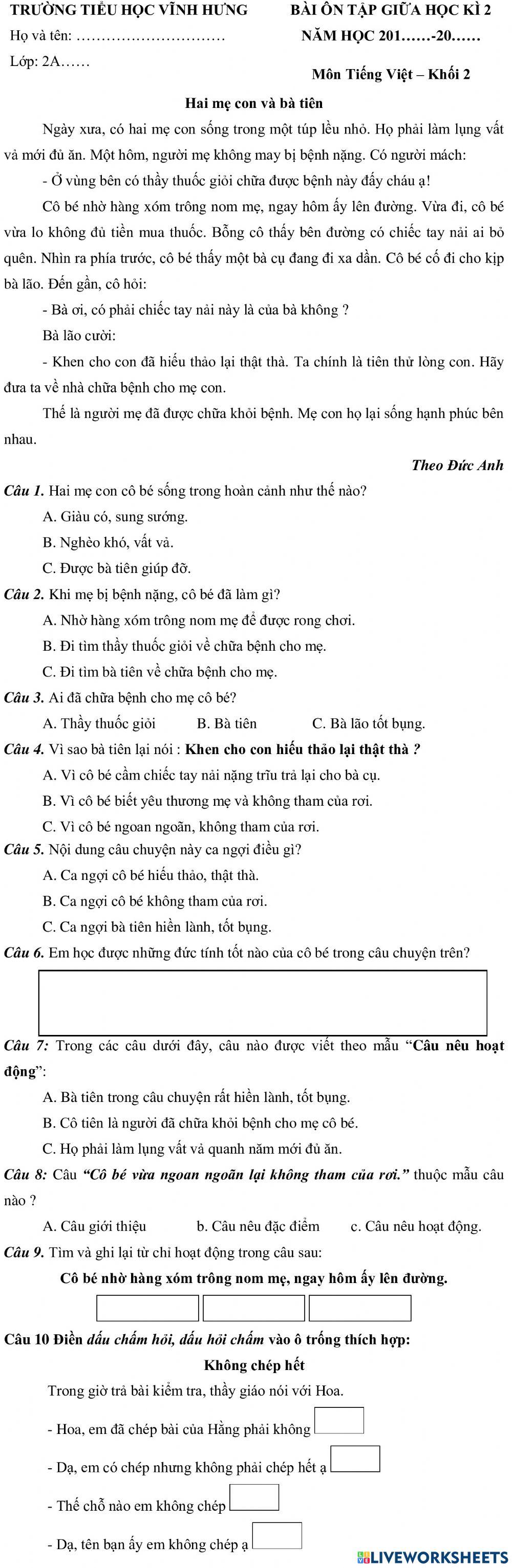 Câu chuyện cổ tích về hai mẹ con và bà tiên