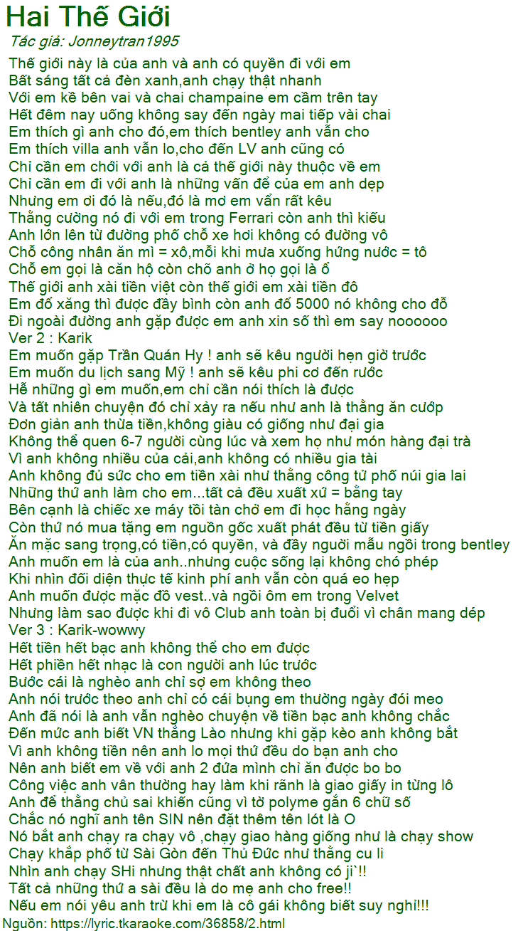 Hai Thế Giới Lời Bài Hát
