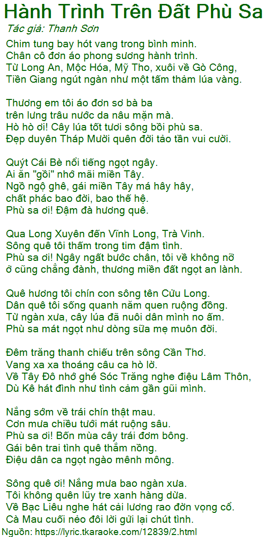Hành Trình Trên Đất Phù Sa Lời Bài Hát