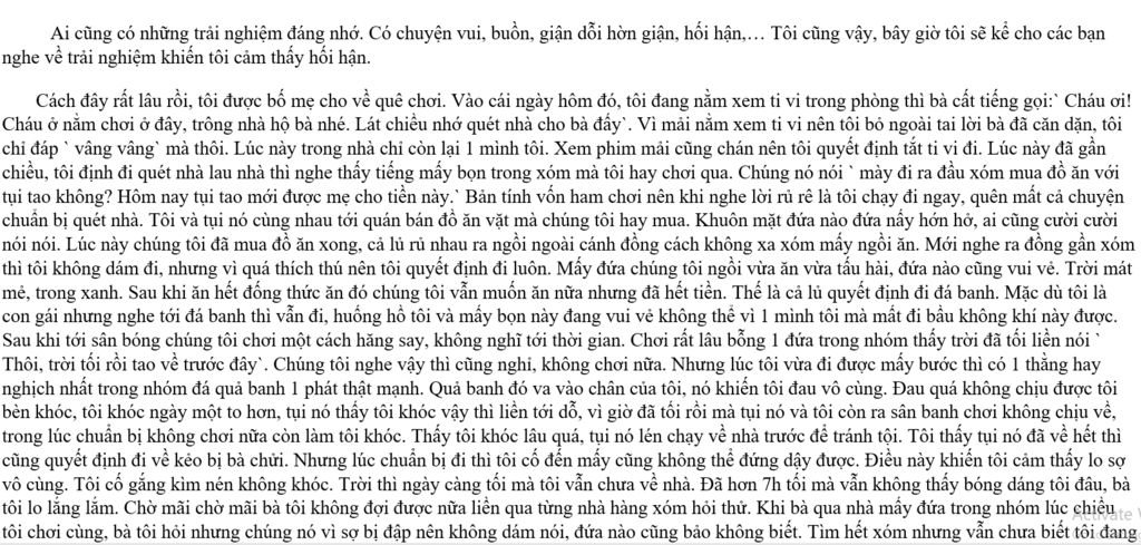 Một Trải Nghiệm Khiến Tôi Ân Hận Suốt Đời