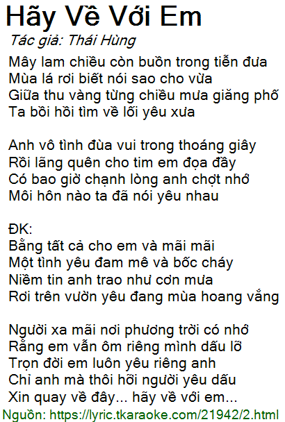 Hãy Về Với Em Lời Bài Hát