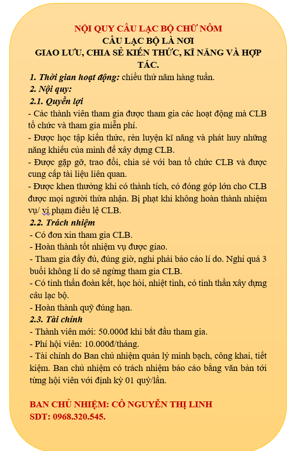 Bản Nội Quy Câu Lạc Bộ Ngoại Khóa