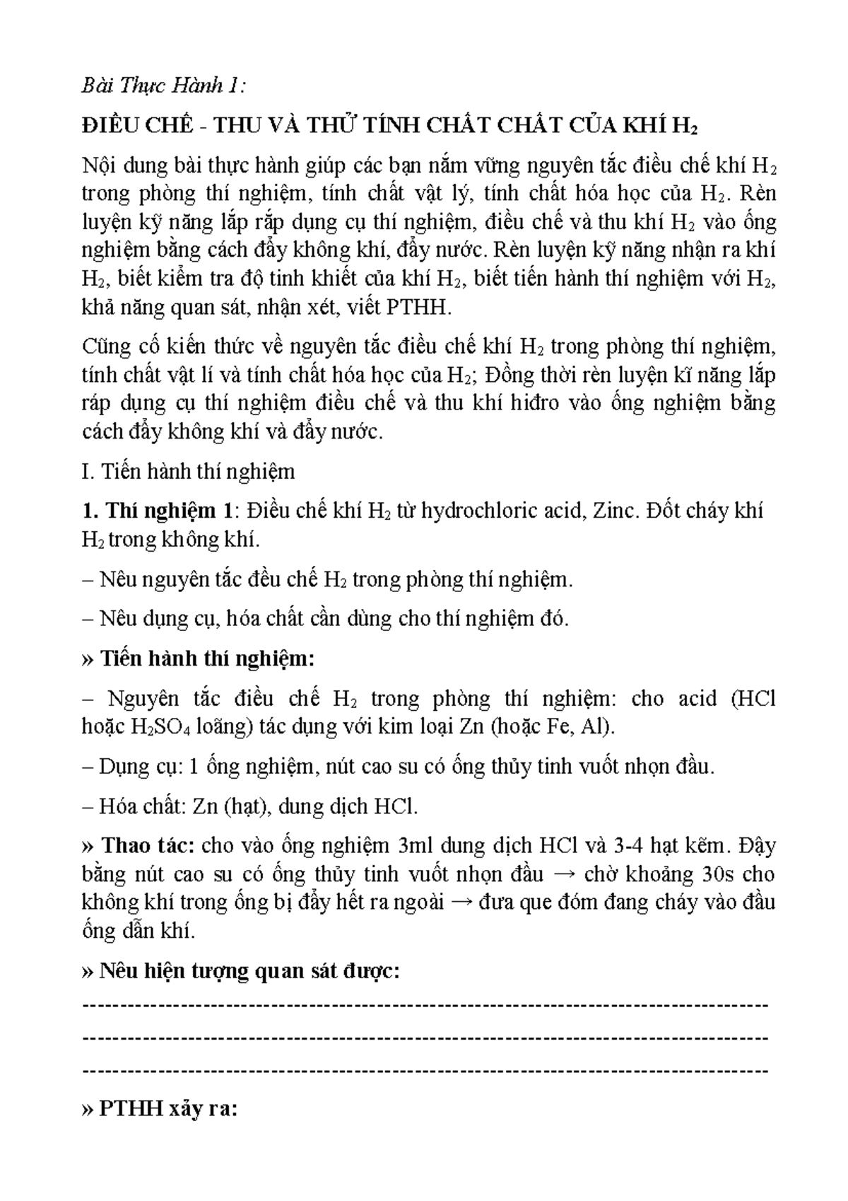 Xét phản ứng điều chế H2 trong phòng thí nghiệm Gallery 2