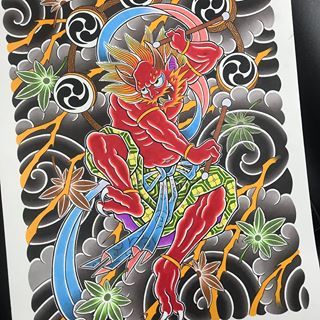 Hình Xăm Thần Sấm Thần Gió Nhật Cổ