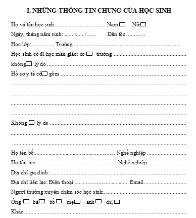 Hồ sơ khuyết tật lớp 4