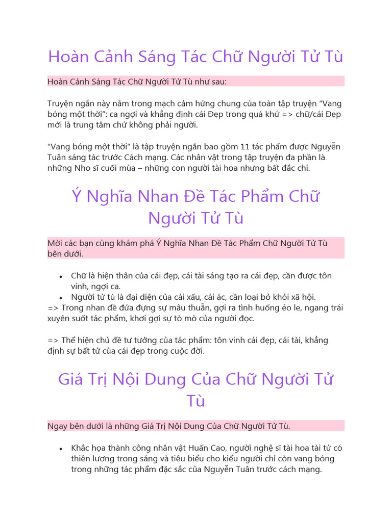 Hoàn cảnh sáng tác Chữ người tử tù