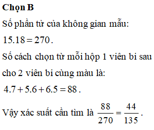 Hộp A có 4 viên bi trắng, 5 viên bi đỏ và 6 viên bi xanh
