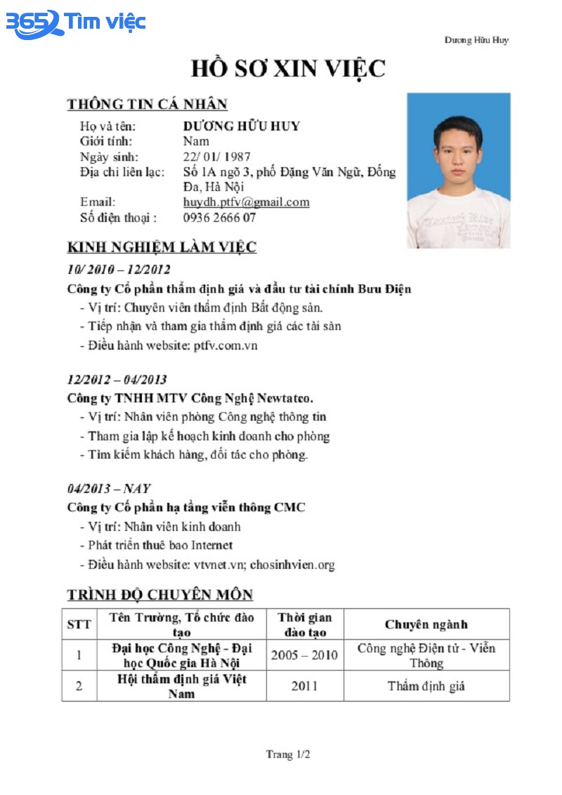 Tải Mẫu Đơn Xin Việc Có Dán Ảnh Gallery 2