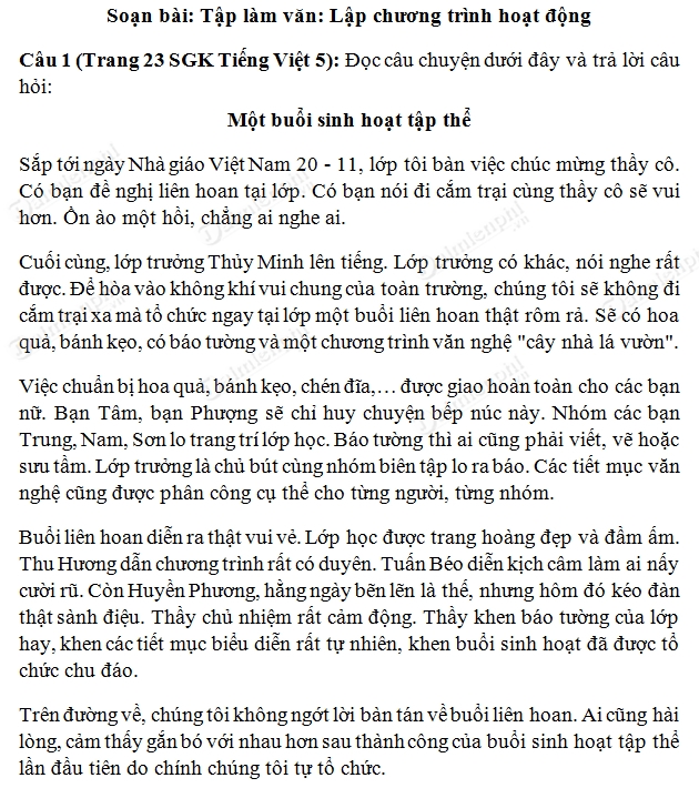Lập Chương Trình Hoạt Động Lớp 5 Trang 23 Gallery 1