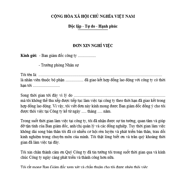 Mẫu đơn xin nghỉ việc file Word Gallery 2