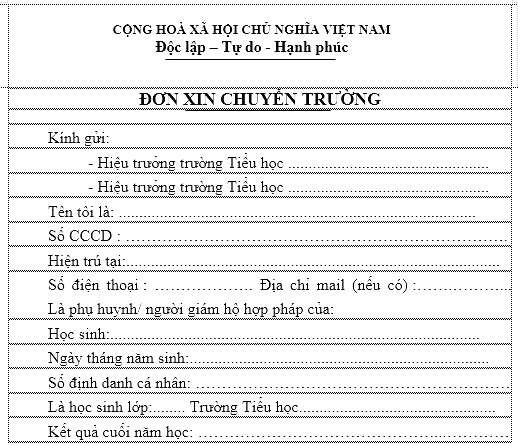 Mẫu đơn xin chuyển trường cho học sinh tiểu học Gallery 1
