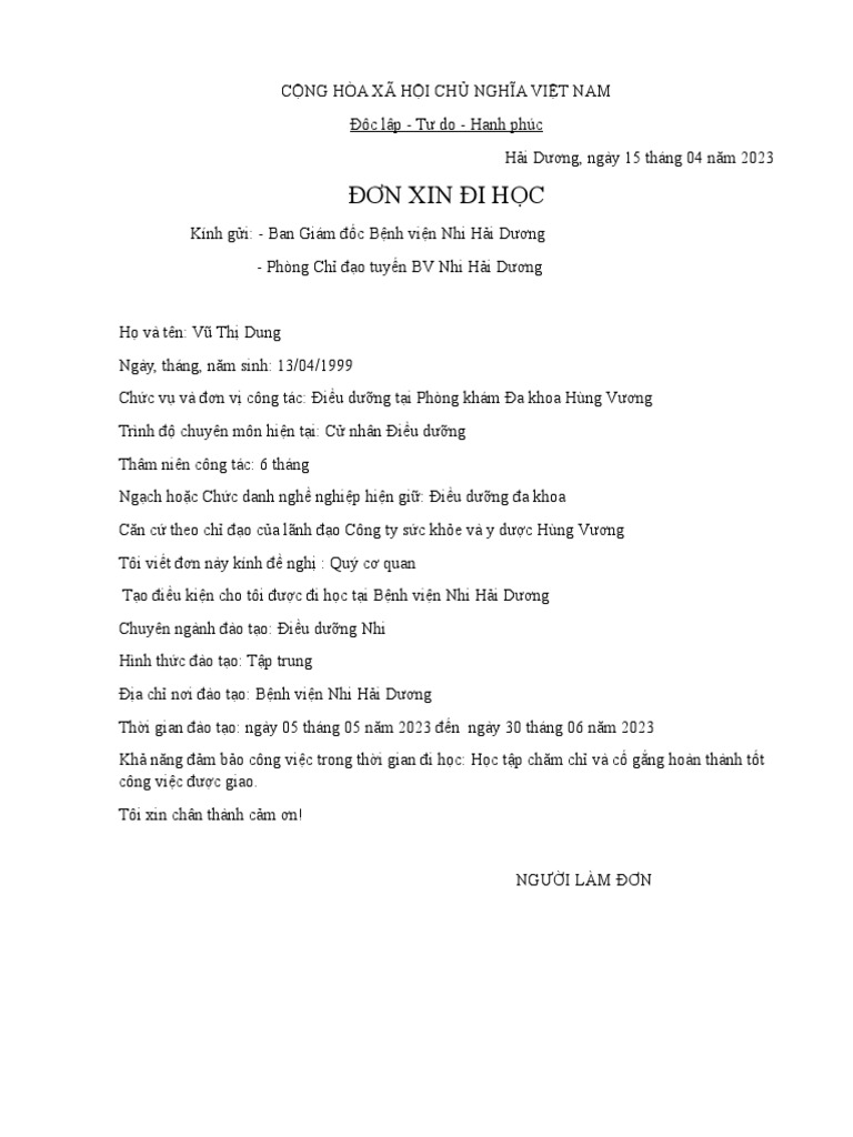 Mẫu đơn xin đi học Gallery 1