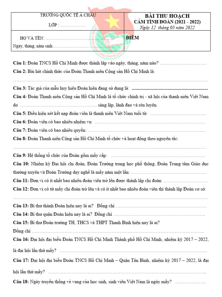 Mẫu Bài Thu Hoạch Cảm Tình Đoàn Gallery 1
