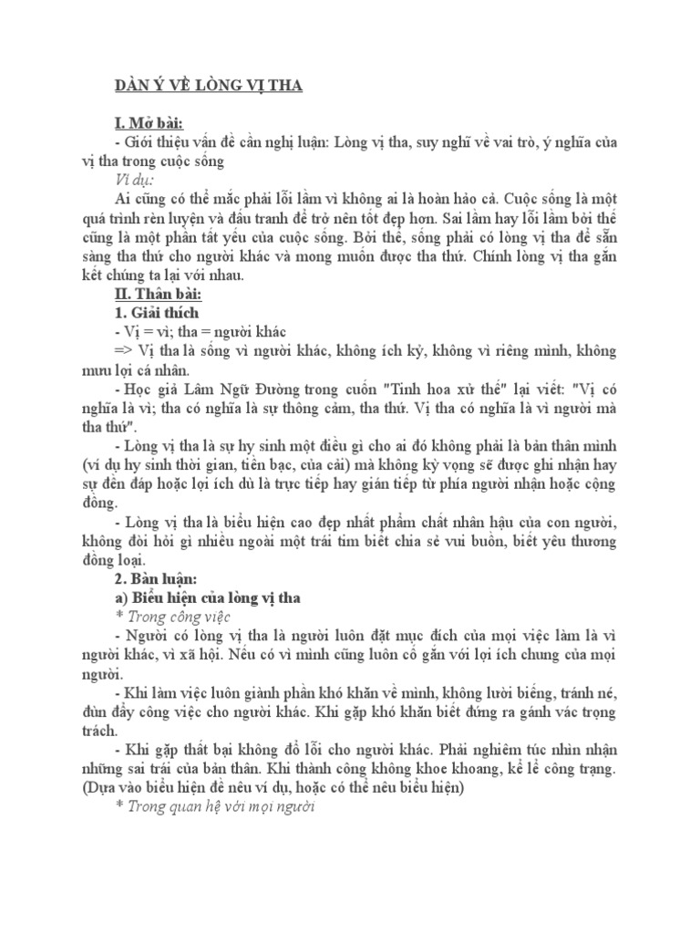 Dàn ý nghị luận về lòng vị tha Gallery 1